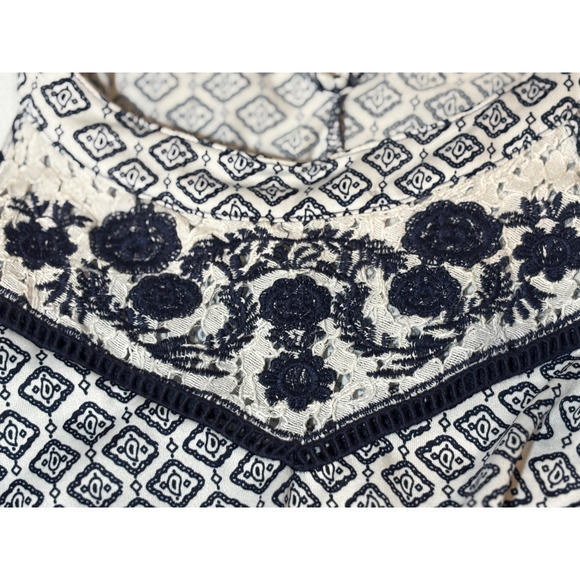 Boho Paisley Embroidered Halter Dress Blue & White sz XL‎ Coastal travel career - Picture 9 of 10